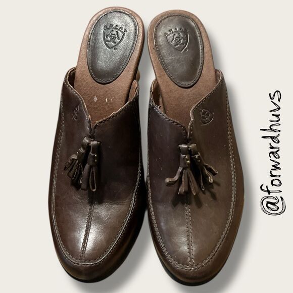 Ariat Brown Leather Wedge Heel Clog with Tassel - Size 6.5 - Picture 5 of 10